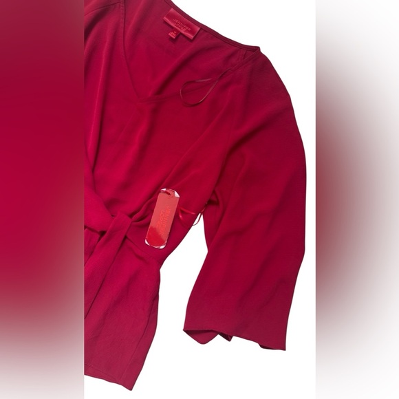 Jennifer Lopez Blouse Red Wrap Top Sheer Women’s Size M - Picture 3 of 7